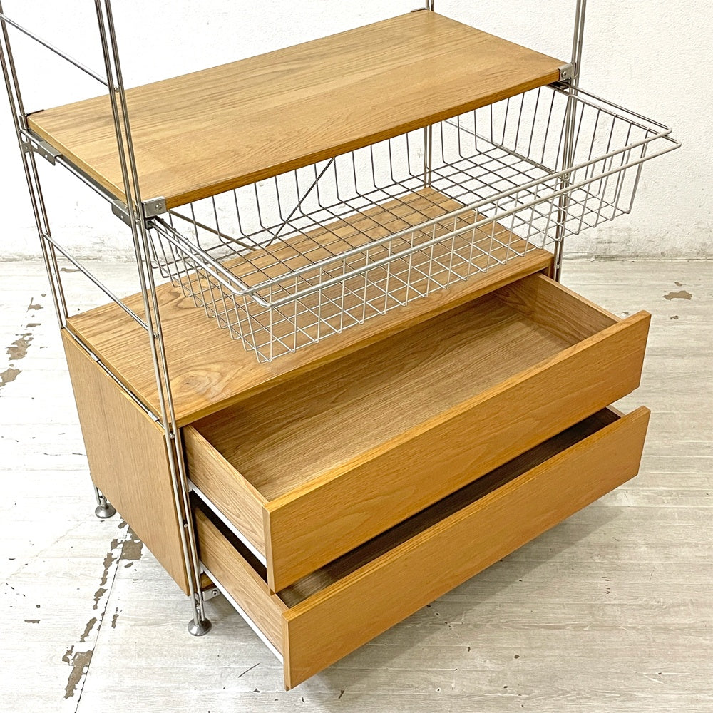 無印良品 MUJI ステンレスユニットシェルフ オーク材 食器棚 本棚 飾り棚 収納棚 H175.5cm ガラス引き戸 引出し付 ●