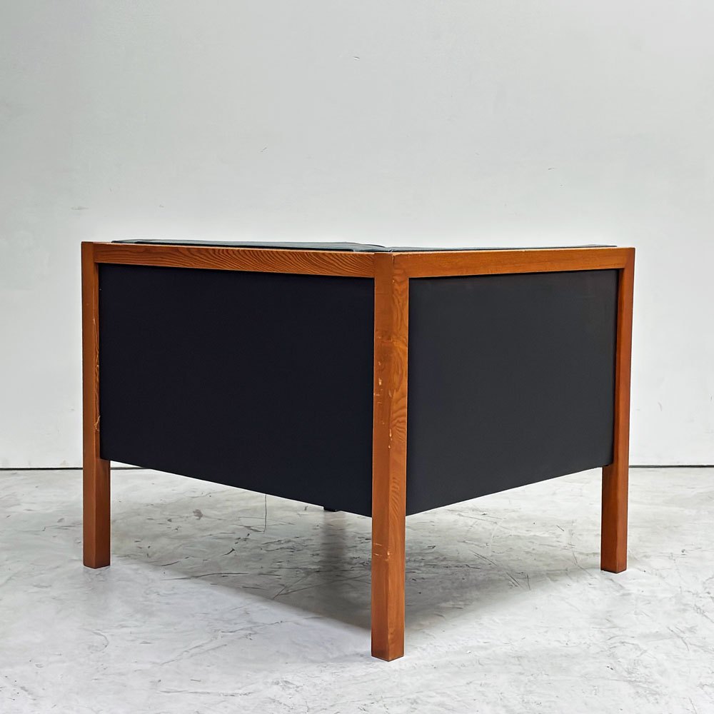 ハーマンミラー Herman Miller キューブグループシーティング ラウンジアームチェア ネルソンキューブ 1Pソファ 1人掛け レザー 本革 ブナ材 ブラック ●