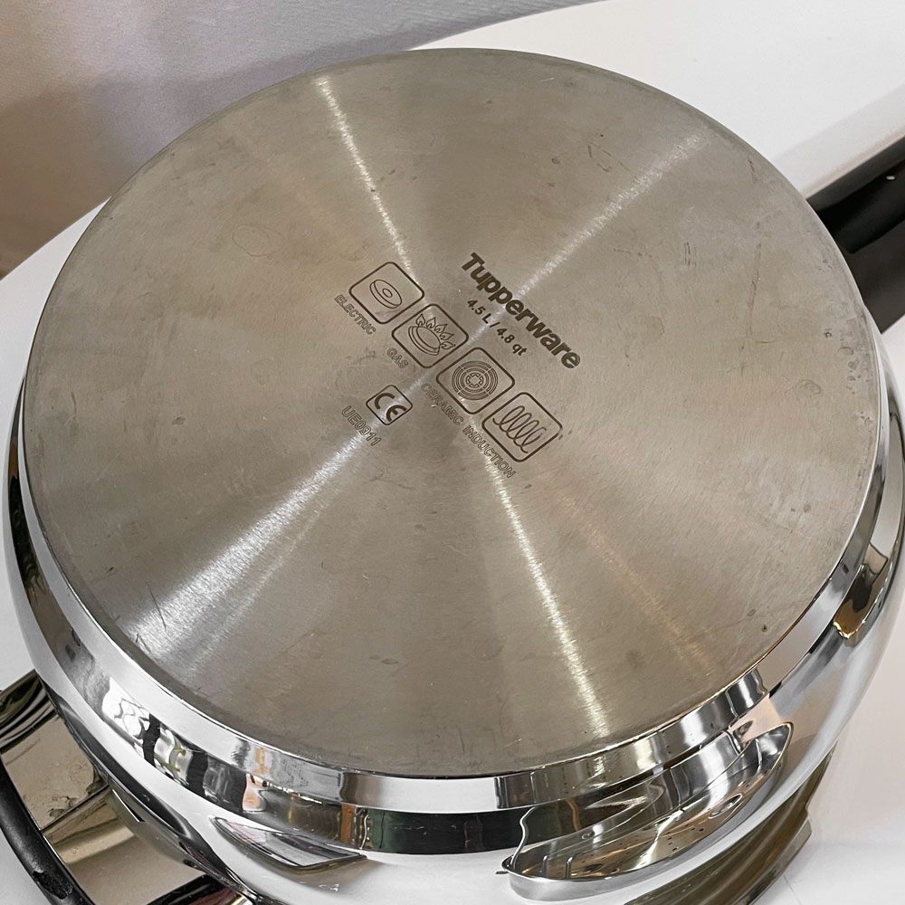 タッパーウェア Tupperware 圧力鍋 Pressure Cooker 4.5L すのこ 三脚付き ステンレス ドイツ製 定価 45,000円 ◎