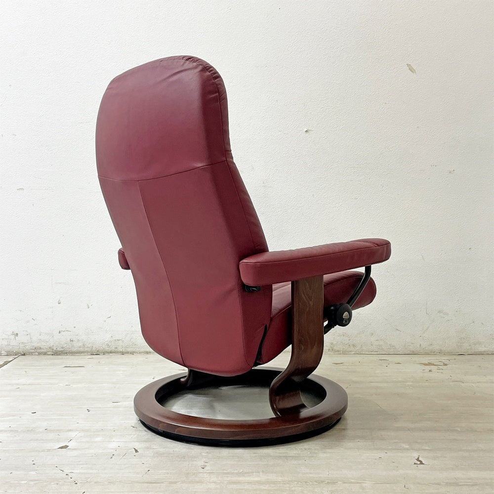 エコーネス EKORNES コンサル Consul ストレスレスチェア stressless リクライニングチェア オットマン付き クラシック レザー Mサイズ 2017年製 B ●