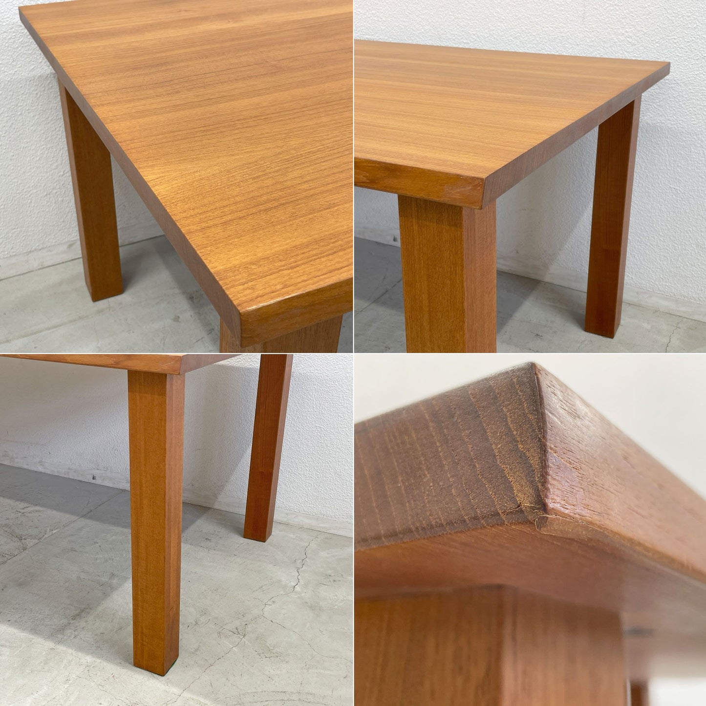 チーク無垢材 ダイニングテーブル Teak solid wood Dining table 耳付 ライブエッジ 無垢脚 長さ200ｃｍ 美品 〓