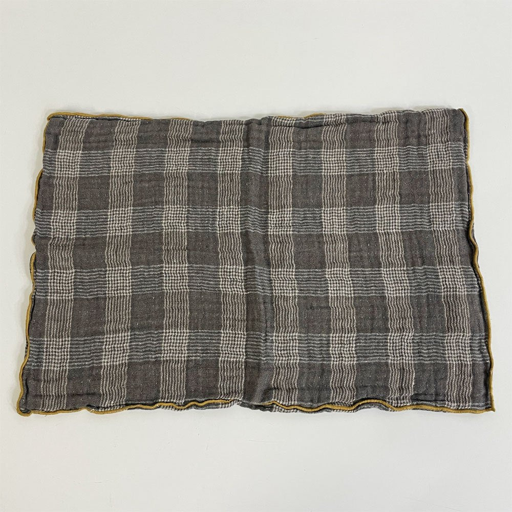 ルモンドソヴァージュ Le Monde sauvage ピローケース クッションカバー リネン ブラウン チェック ●