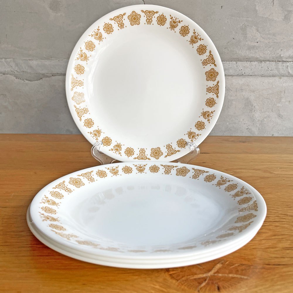 コレール Corelle プレート ディナープレート 4枚セット バタフライゴールド USビンテージ 耐熱ガラス ♪