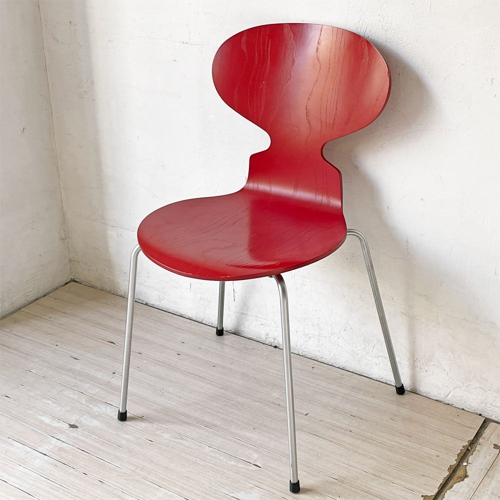 フリッツハンセン Fritz Hansen アントチェア アリンコチェア 4本脚 カラードアッシュ レッド アルネ・ヤコブセン デンマーク 北欧家具 ★