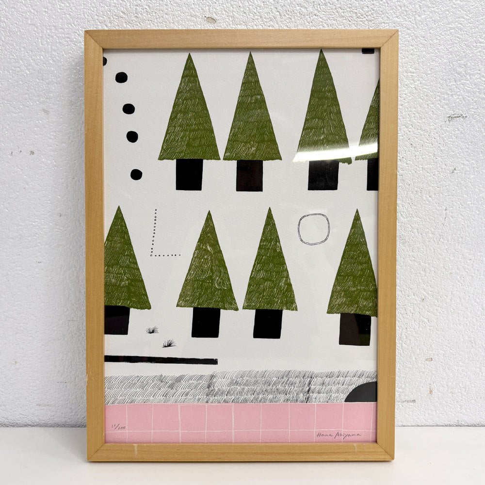 イデー IDEE a tree-lined road 秋山花 アートポスター リトグラフ W28×H38.5cm 額装品 11/200 パリ版画工房idem製作 ●