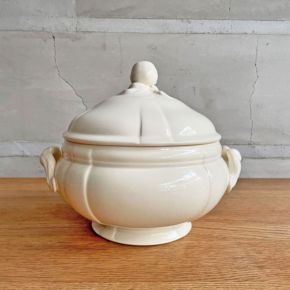 サルグミンヌ窯 Sarreguemines スーピエール スープチュリーン スープ鍋 スープボウル 陶器 1920-50年代 フランス ビンテージ French Vintage アンティーク アイボリー ♪