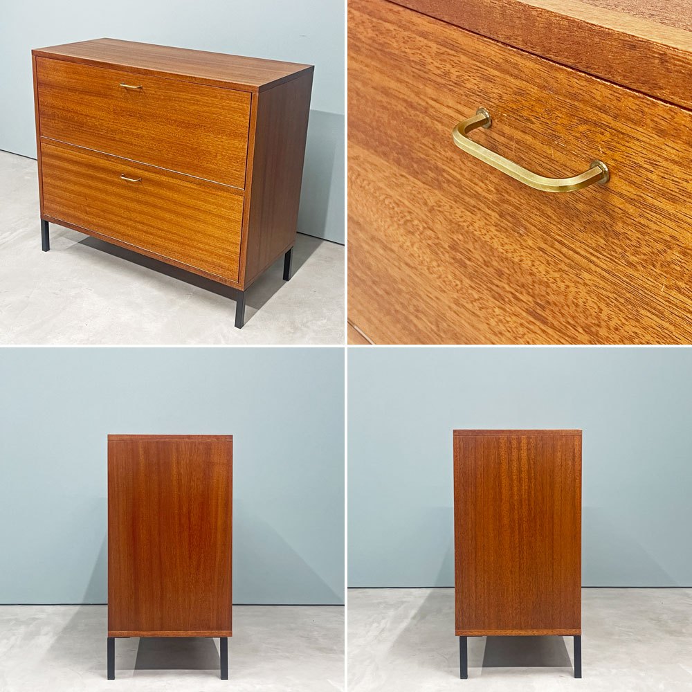 ベルギービンテージ Belgium Vintage チーク材 2段キャビネット チェスト ドロップダウンドア スチール ミッドセンチュリー ◎