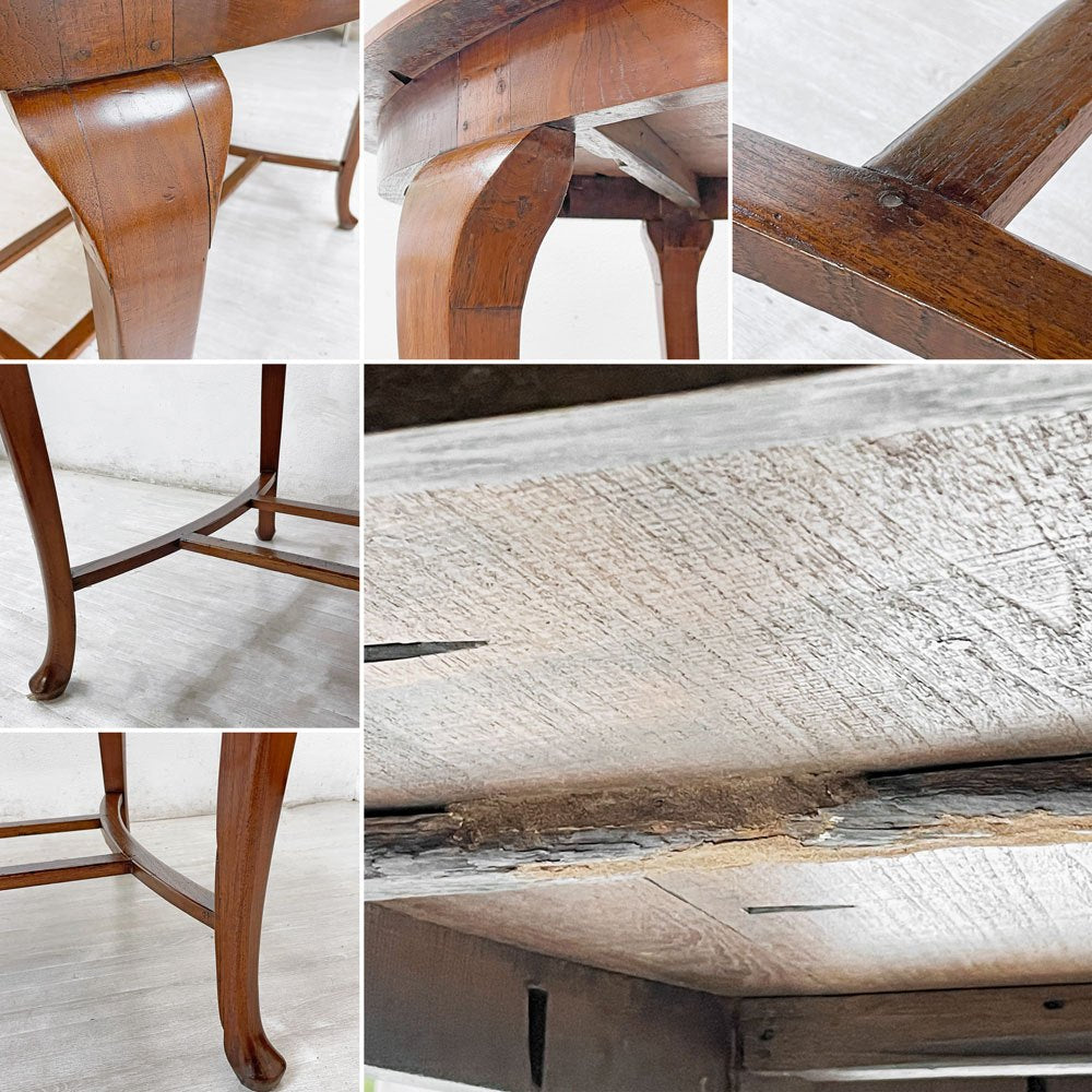 ビンテージ Vintage ダイニングテーブル オーバル チーク無垢材 猫脚 アンティークスタイル クラシカルデザイン W150cm ●