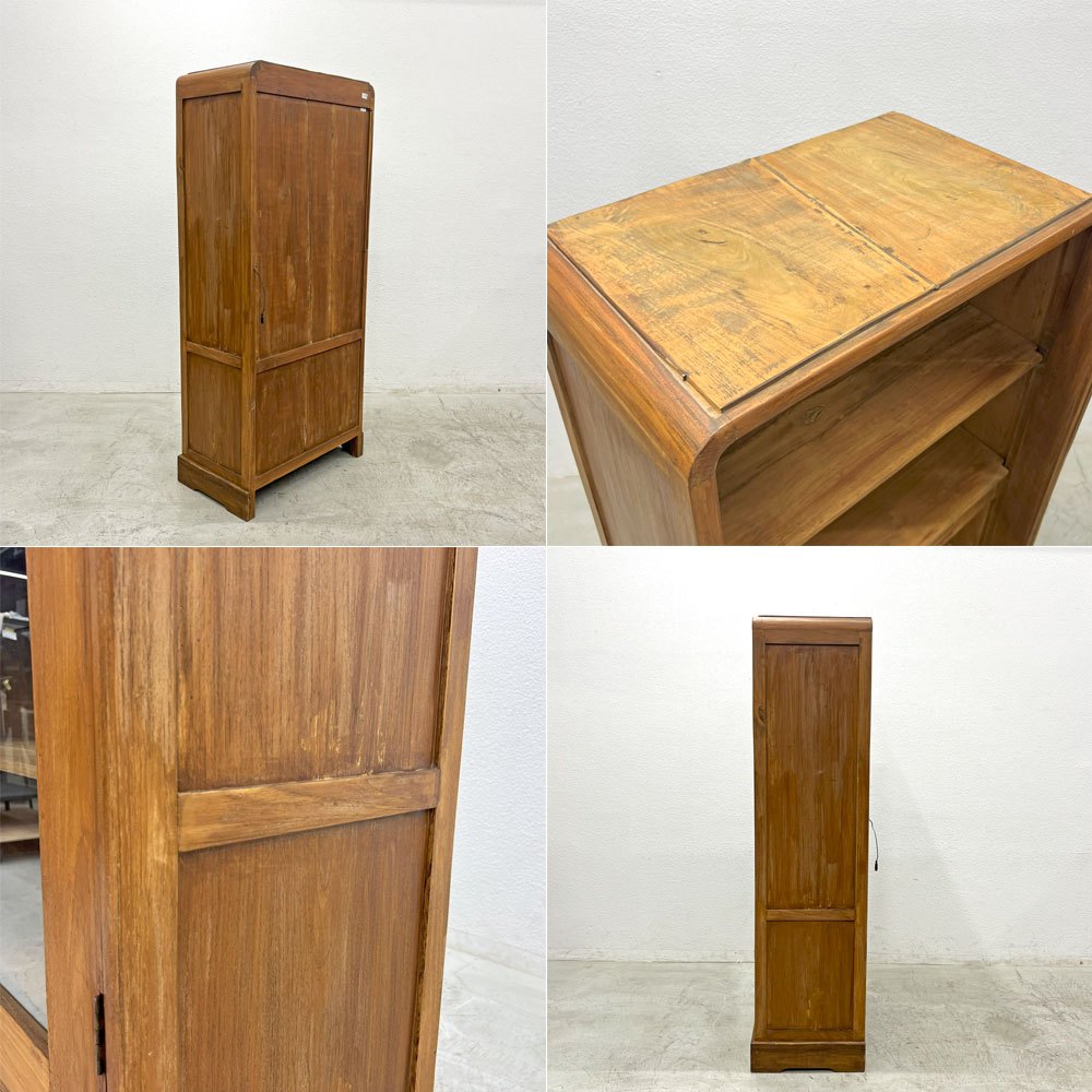 オールドメゾン old maison ガラスキャビネット 2ドロワー 収納棚 W81cm 後付けLED照明 ディスプレイ 店舗什器 ビンテージデザイン 〓