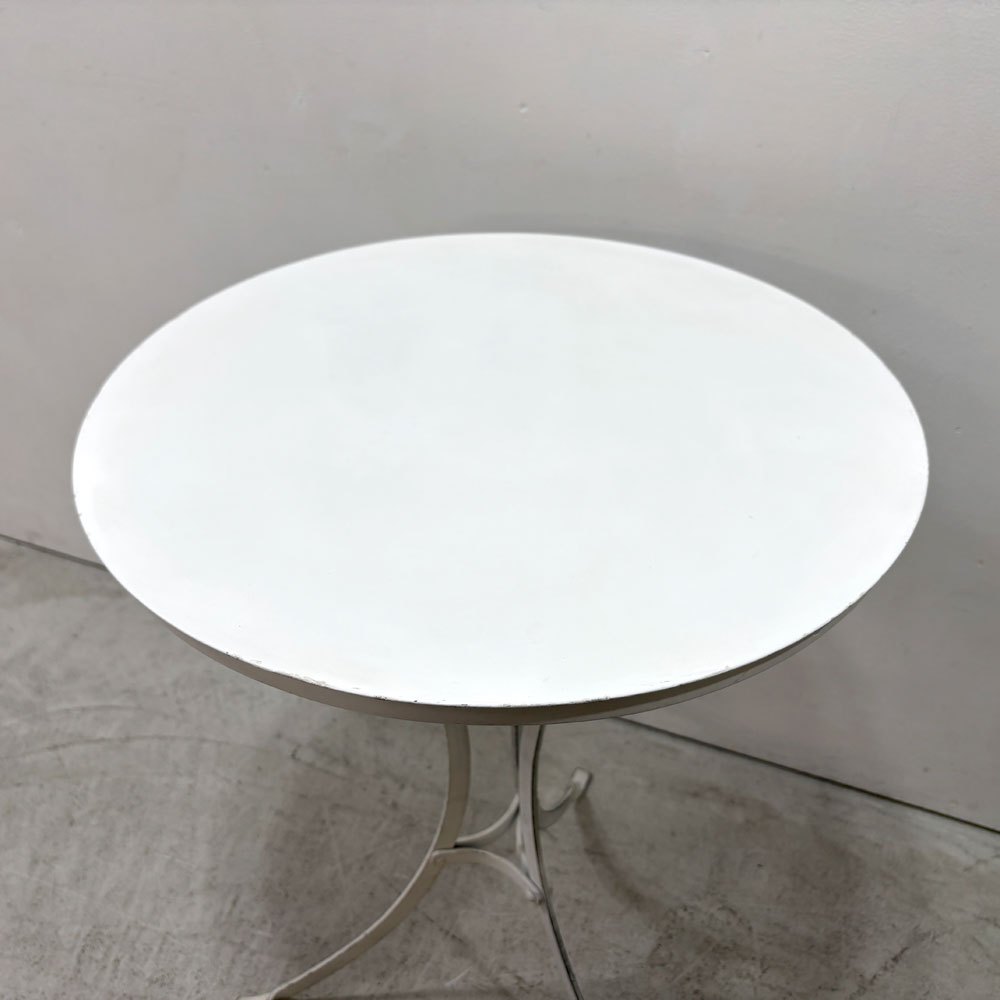 ビンテージ vintage アイアン ガーデンテーブル カフェテーブル Φ52cm フレンチスタイル クラシカルデザイン ホワイトペイント ●