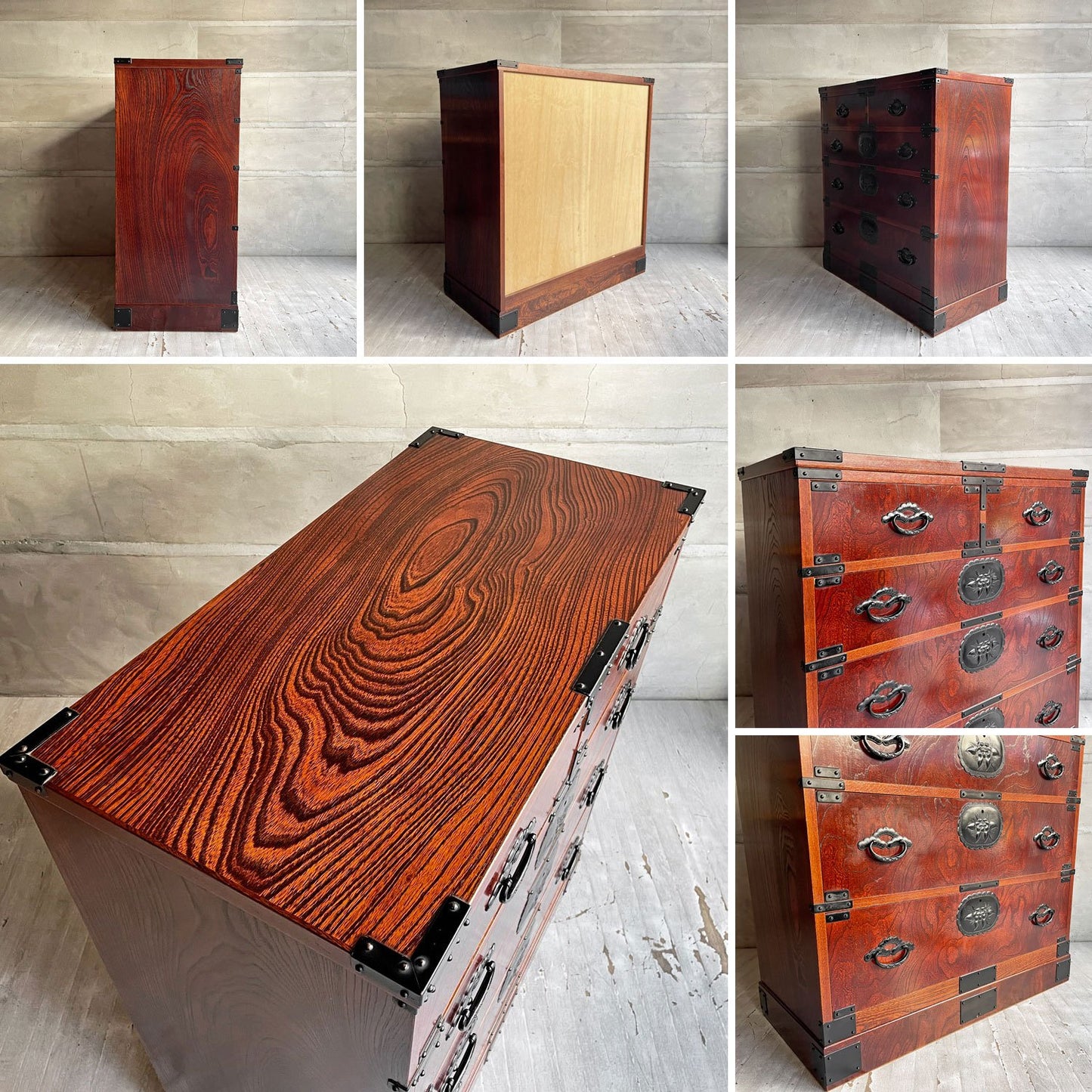 民芸箪笥 欅材 4段 抽斗5杯 整理ダンス チェスト 和箪笥 和家具 民藝 ♪