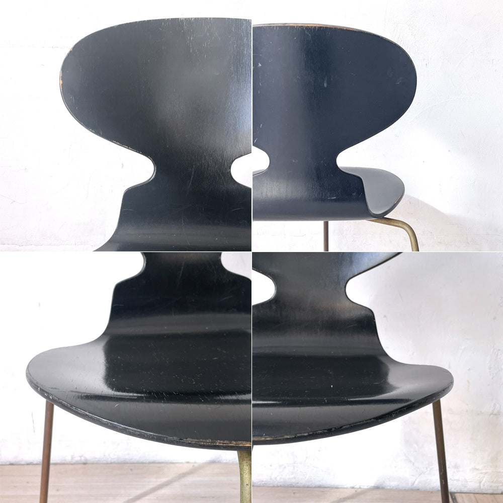 フリッツ ハンセン Fritz Hansen ビンテージ アントチェア ブラックラッカー プライウッド 3本脚 アルネ・ヤコブセン Arne Jacobsen アリンコチェア ★