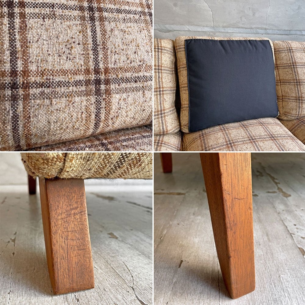 トラックファニチャー TRUCK FURNITURE 3pソファ 3人掛け ウォールナット材 フェザークッション チェック柄 レトロ ビンテージテイスト 廃番希少 ♪