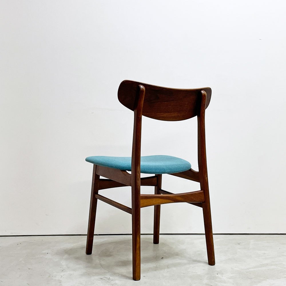 デンマークビンテージ Danish Vintage オーク材 ダイニングチェア ファブリック座面 スカイブルー 北欧家具 ●