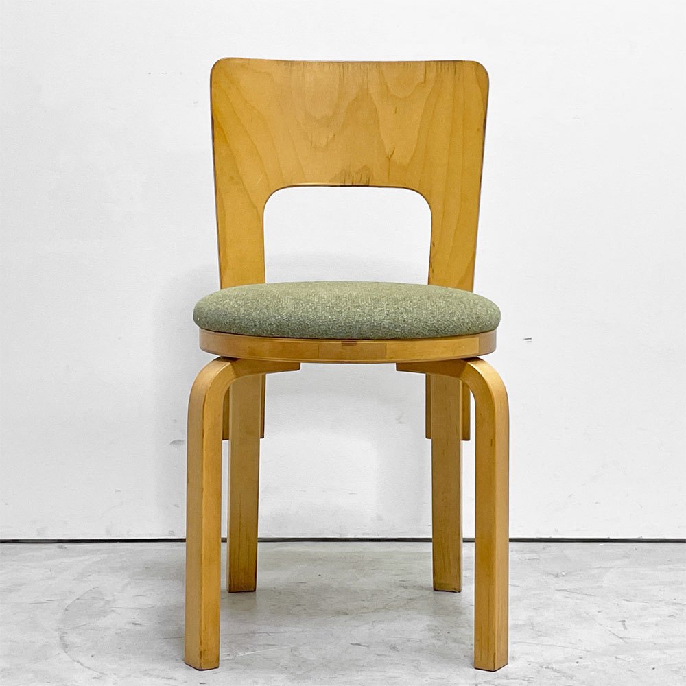アルテック artek チェア66 CHAIR66 ダイニングチェア ナチュラルラッカー バーチ材 ファブリックシート アルヴァ・アアルト フィンランド 北欧家具 ビンテージ B ●