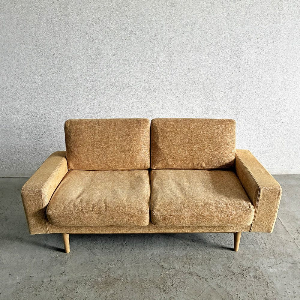 モモナチュラル MOMO Natural パトル PATORU SOFA W CUSHION 2人掛けソファ カバーリングファブリック イエロー系 オーク材脚 W155cm 定価￥117,000-以上 〓