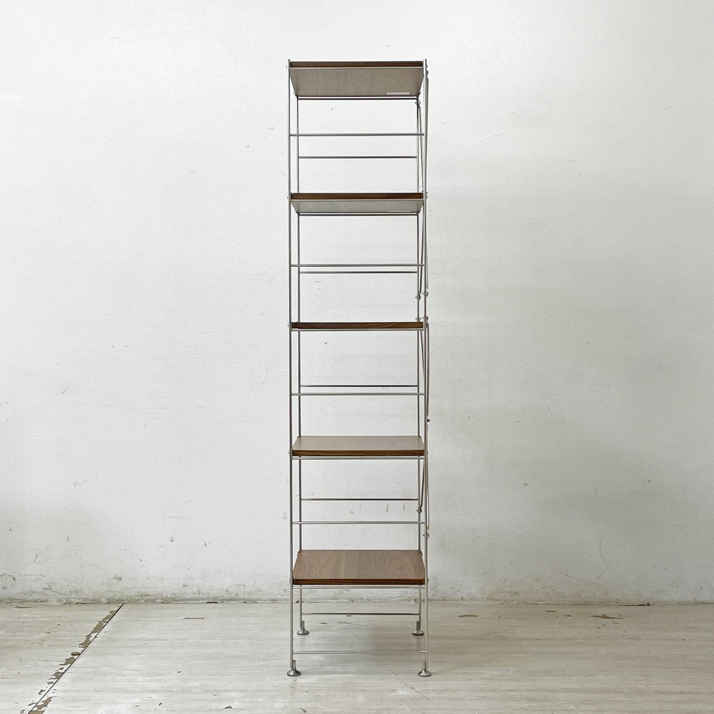 無印良品 MUJI ステンレスユニットシェルフ 1列5段 ウォールナット材 棚板5枚 W44×H175.5cm 定価35,410円 ●
