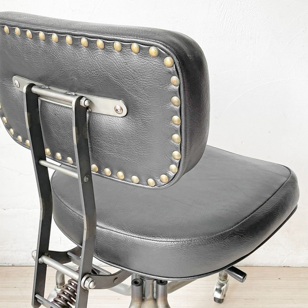 トラックファニチャー TRUCK FURNITURE デスクワークチェア DESKWORK CHAIR アームレス 牛革 ブラック 回転式昇降 参考定価 ￥161,700- ★