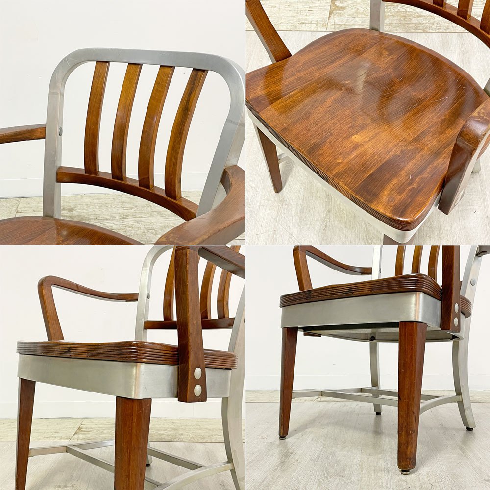 ショーウォーカー SHAW WALKER アルミニウム デスクチェア Aluminum Desk Chair アームチェア メイプル材×アルミ USビンテージ Vintage インダストリアル 希少 ●