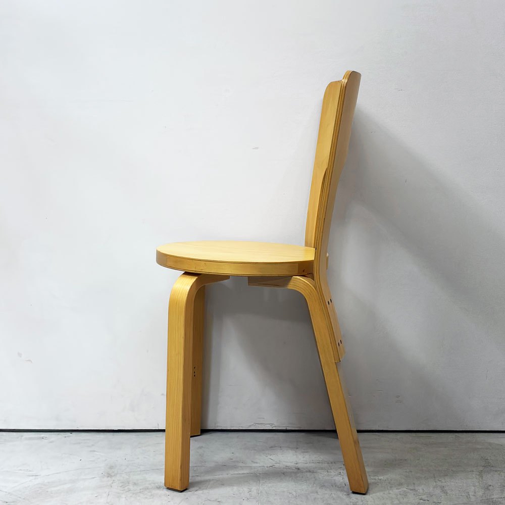 アルテック artek チェア66 CHAIR66 ダイニングチェア ナチュラルラッカー バーチ材 ファブリックシート アルヴァ・アアルト フィンランド 北欧家具 ビンテージ ●