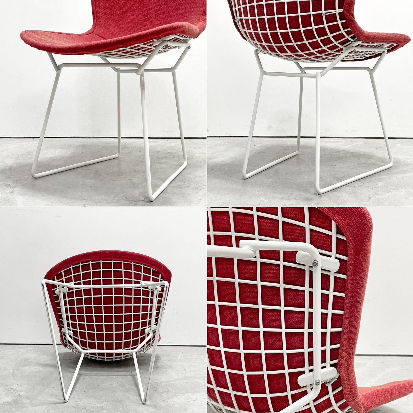 ノル Knoll 420 サイドチェア ワイヤーチェア ダイニングチェア ホワイト × レッド ファブリック フルカバー仕様 ハリー・ベルトイア ミッドセンチュリー ビンテージ ●