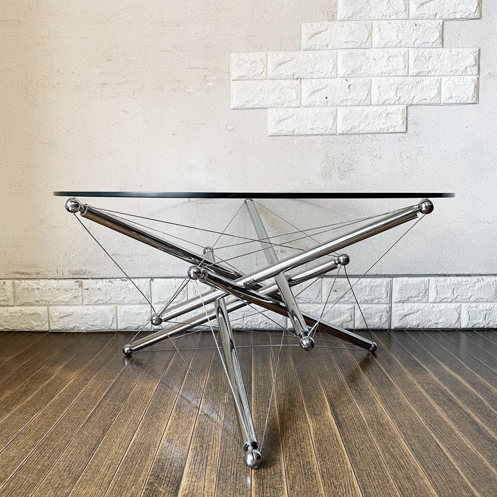 カッシーナ Cassina 713 Table ガラストップローテーブル センターテーブル ラウンド Φ80cm テオドール・ワッデル Theodore Waddell 廃番 ガラス交換品 ◎