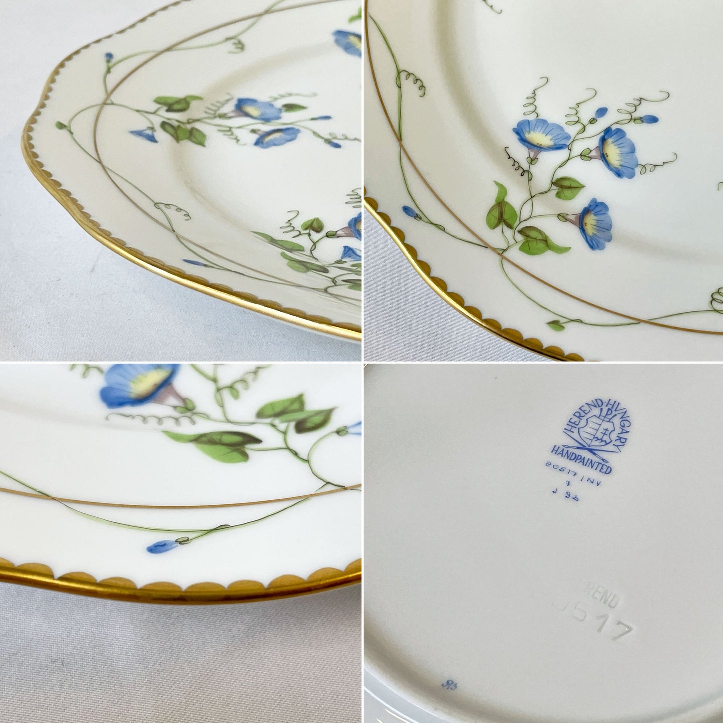 ヘレンド HEREND モーニンググローリー プレート Φ19cm 金彩 白磁食器 ハンドペイント アサガオ 陶器 ハンガリー ◇