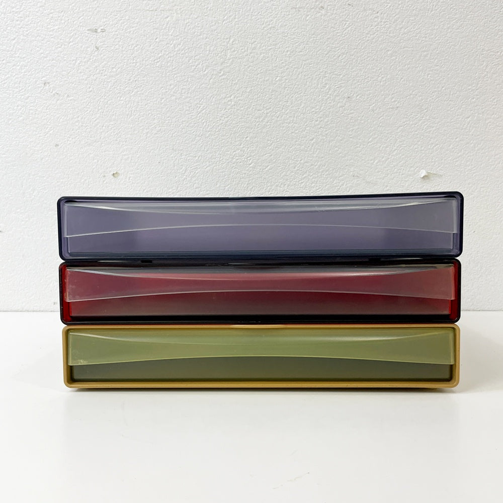 タッパーウェア Tupperware システムドロワー ワイド クリアブルー×クリアレッド×ベージュ H5.5cm 3個セット ●