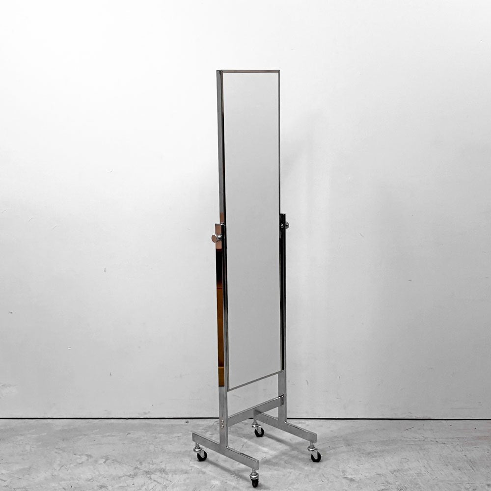 ステンレス スタンドミラー キャスター付 鏡 店舗什器 全身鏡 H152cm  ●