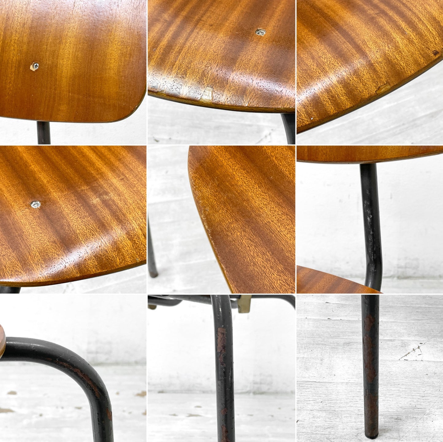 デンマークビンテージ Danish Vintage スクールチェア ダイニングチェア チーク材 プライウッド スチールレッグ 北欧家具 ●