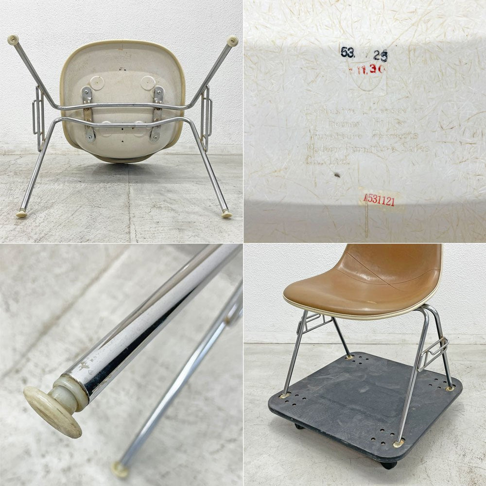 ハーマンミラー Herman Miller ビンテージ サイドシェルチェア 台車付6脚セット サード 3rd FRP PVCレザー スタッキングベース イームズ 〓