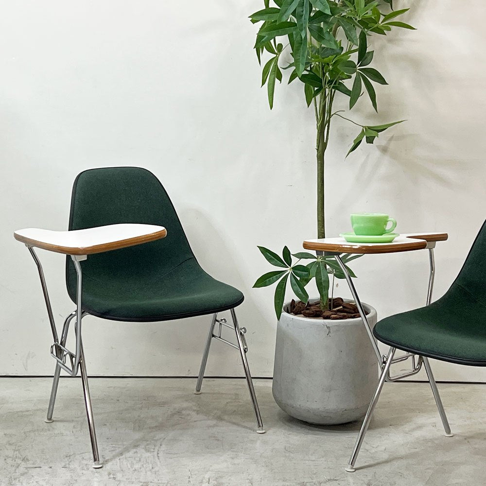 ハーマンミラー Herman Miller サイドシェルチェア セカンド 2nd ビンテージ アプホルスター スクールベース スタッキングベース 肘掛けテーブル付 イームズ ミッドセンチュリー A ●