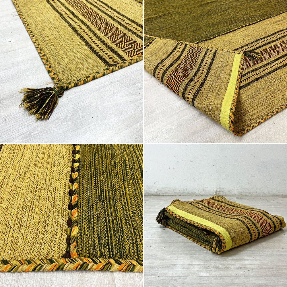 サヤンサヤン SAYANSAYAN インドキリム ラグマット インド綿 幾何学模様 手織り コットン 250×195cm グリーンベース ●