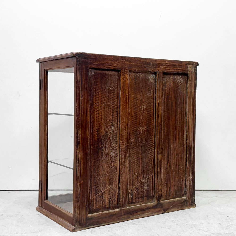 ビンテージ Vintage ガラスショーケース Display Case 木製 ガラス棚板 飾り棚 陳列棚 3段 鍵欠品 ●