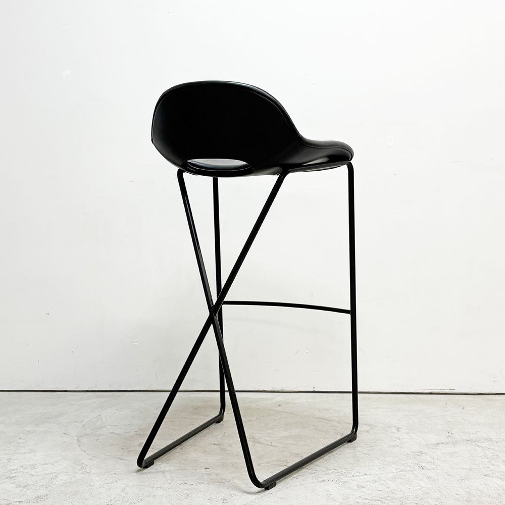 ザ・コンランショップ THE CONRAN SHOP クロスレッグ CROSS LEG ハイスツール 本革 レザー ブラック マグナス・ロング イギリス 参考定価￥187,000- B ●