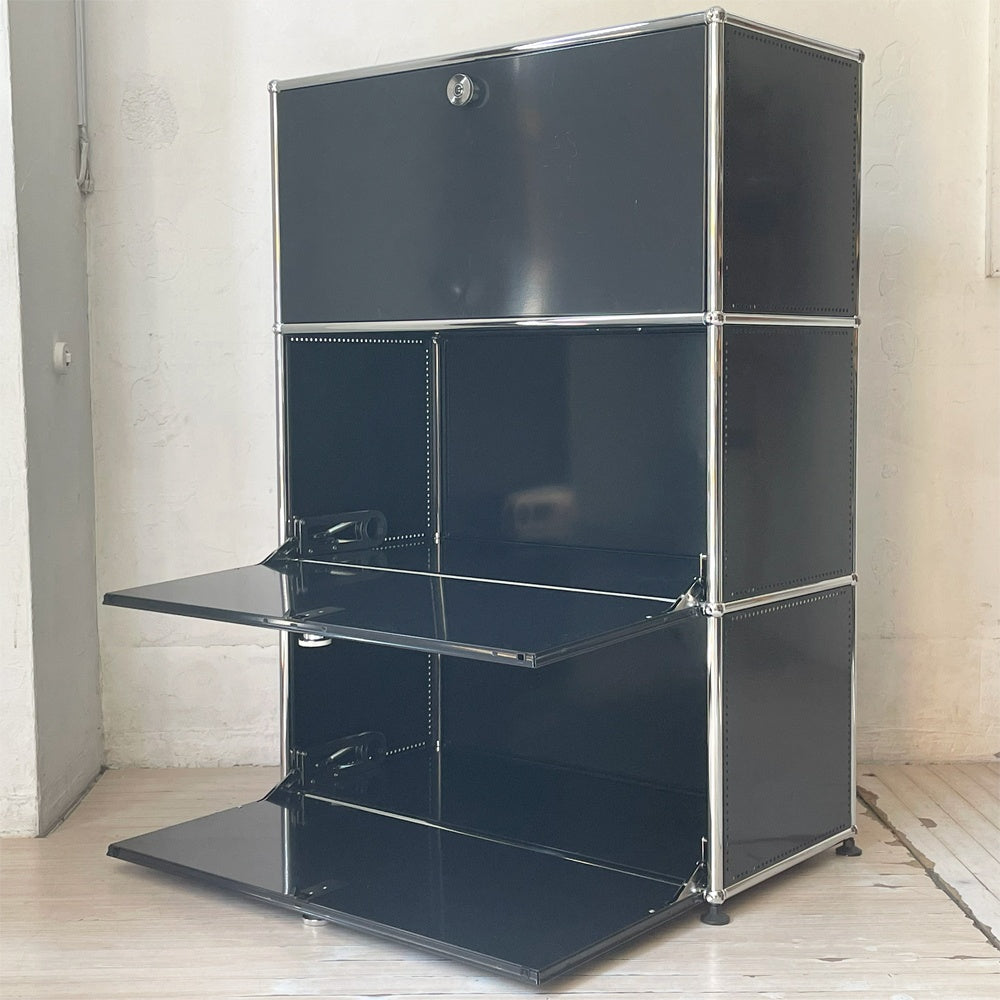 ユーエスエムハラー USM Haller モジュラーファニチャー Modular Furniture 1列3段 キャビネットシェルフ ドロップダウン扉×3ドア 鍵付 26万円程 ★