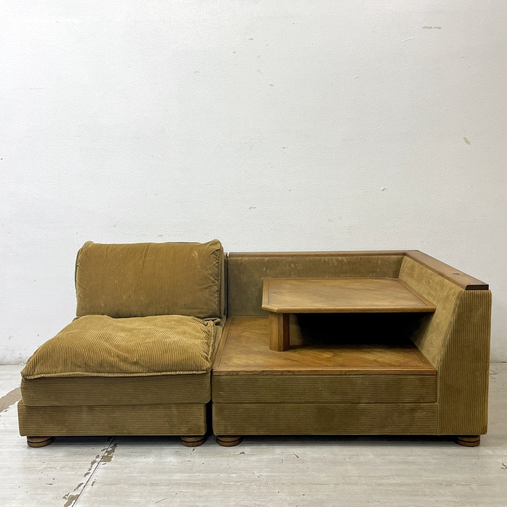 トラックファニチャー TRUCK FURNITURE HNSOFA 1Pソファ 1-SEATER+コーナーテーブル CORNER TABLEセット ナラ材 無垢材 F-21 グリーンコーデュロイ 参考価格約￥734,800- ●