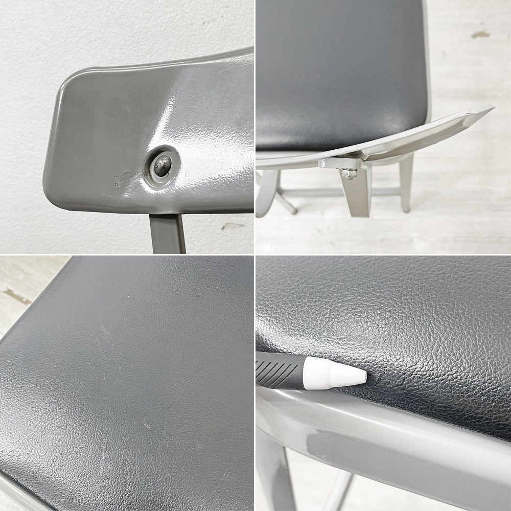 リオン LYON ファクトリー チェア FACTORY CHAIR カウンターチェア グレー バックレスト クッション PVCレザー 座面高69cm パシフィックファニチャーサービス P.F.S取り扱い D ●