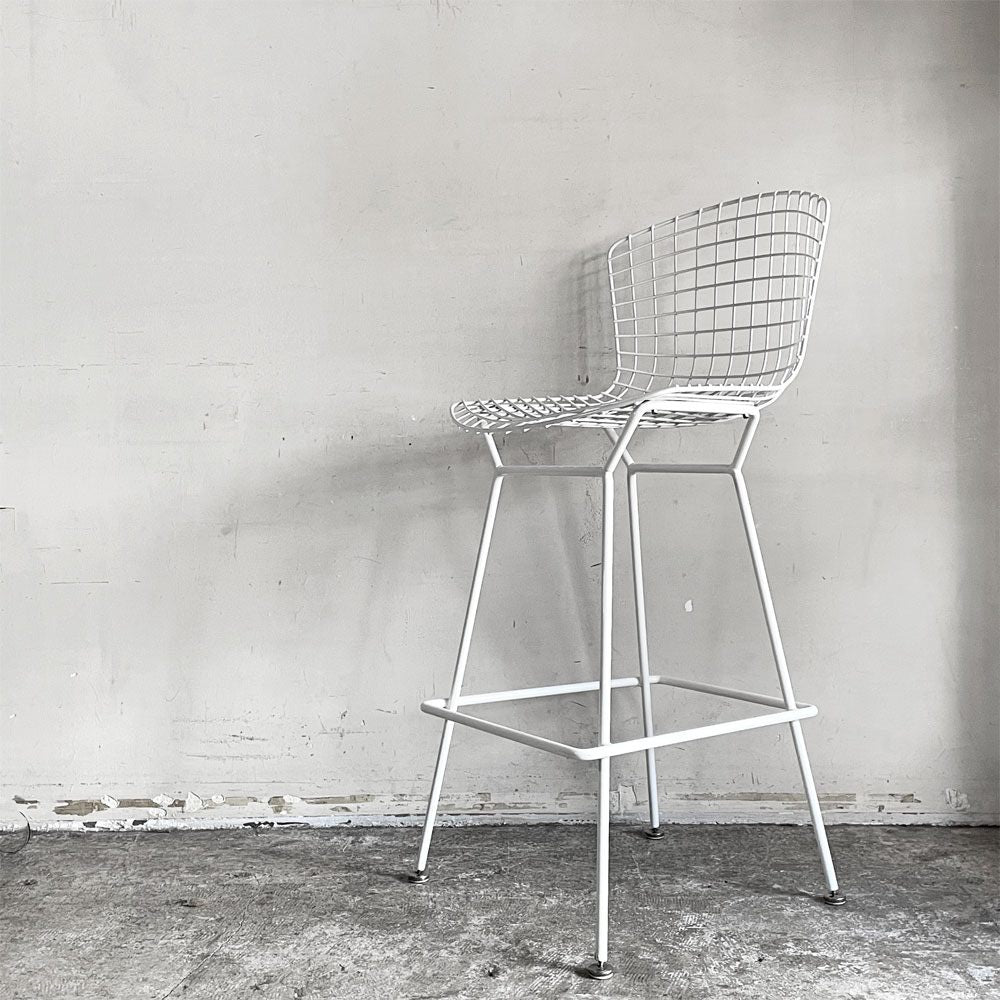 ノル Knoll Counter Height Stool カウンター ハイスツール ワイヤーチェア ホワイト ハリー・ベルトイア ミッドセンチュリー シートパッド付き ビンテージ ■