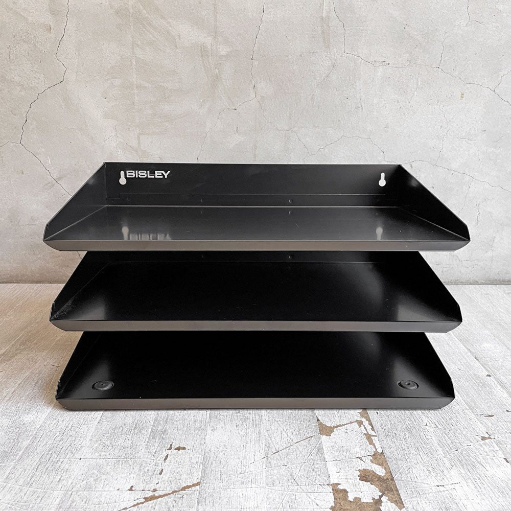 ビスレー BISLEY 3段 レターラック ブラック 書類棚 A4サイズ 横型 W38.5cm 壁掛け可 デスクアクセサリー 英国 ♪