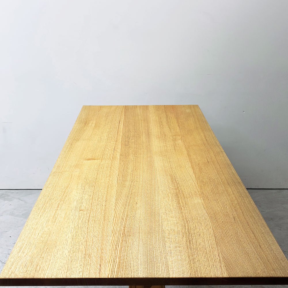 松崎工房 タモ無垢材 ダイニングテーブル シェーカースタイル W210cm オーダーメイド クラフト家具 天板サンディング品 脚部取り外し可能 ●