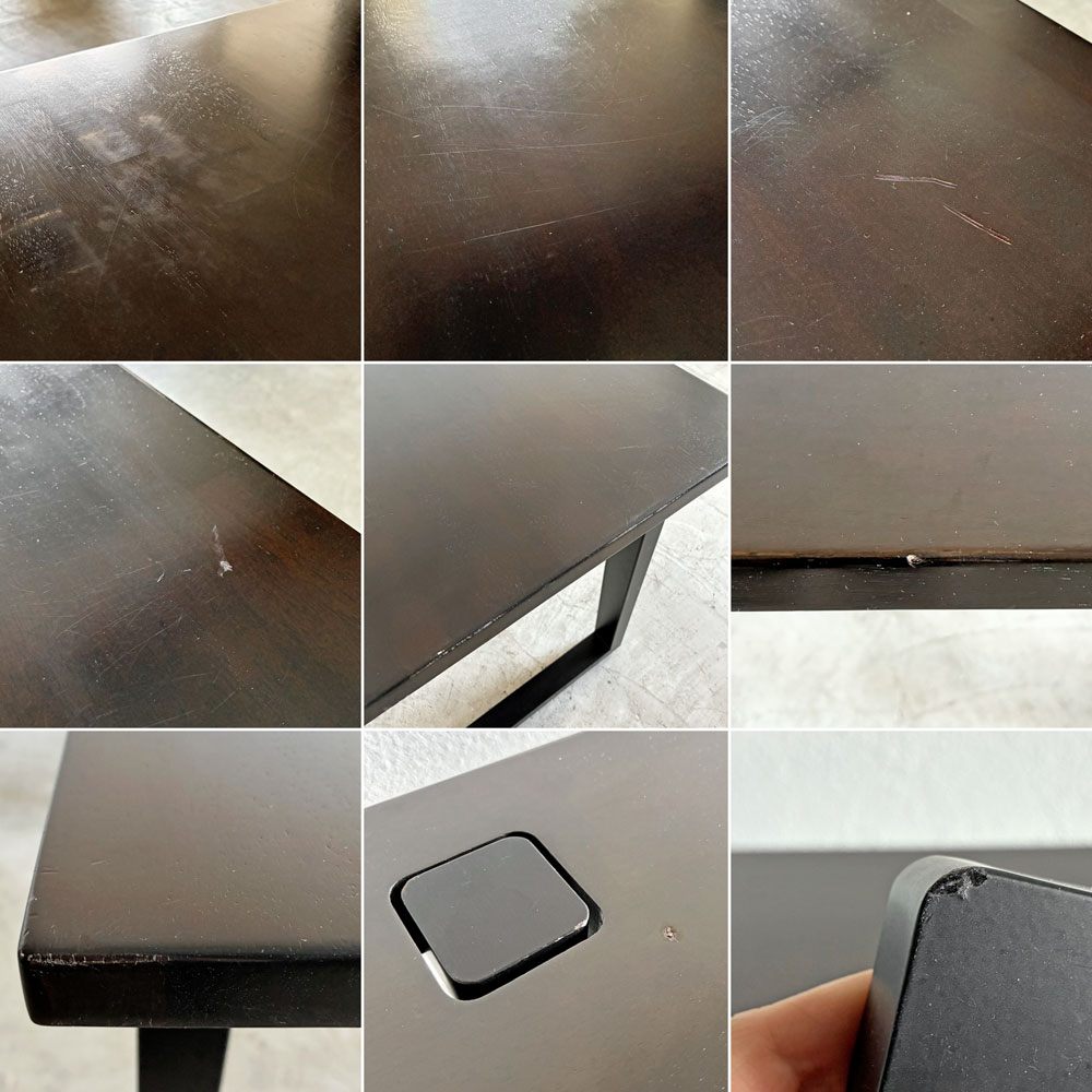 かなでもの KANADEMONO ザ・テーブル THE TABLE Black Steel デスク W240×D70cm ラバーウッド ブラックブラウン スクエアレッグ 配線孔＆ティッシュボックストレイ付 合計定価￥138,500- 〓