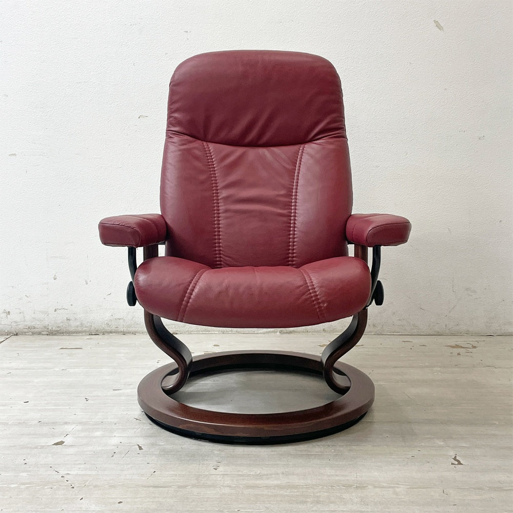 エコーネス EKORNES コンサル Consul ストレスレスチェア stressless リクライニングチェア オットマン付き クラシック レザー Mサイズ 2017年製 B ●