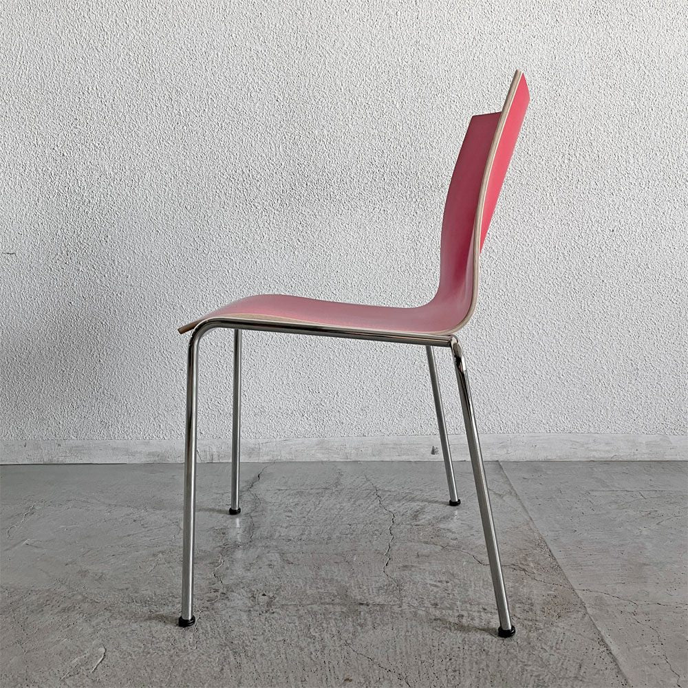 エンゲルブレヒト Engelbrechts チャリック CHAIRIK 101 スタッキングチェア 4本脚 バーチ材 レッド 6脚セット 専用トローリー付 エリック・マグヌッセン 未使用保管品 〓