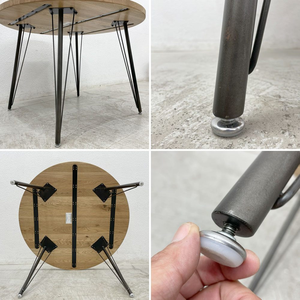 クラッシュゲート CRASH GATE ノットアンティークス Knot antiques FRANK フランク オーク材 ラウンド ダイニングテーブル Φ105cm スチール脚 展示美品 〓