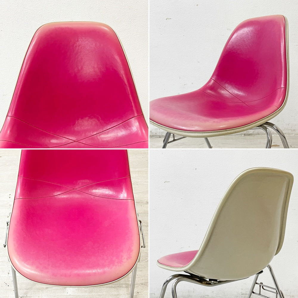 ハーマンミラー Herman Miller サイドシェルチェア サード 3rdビンテージ PVCレザー FRP製 スタッキングベース イームズ A ●
