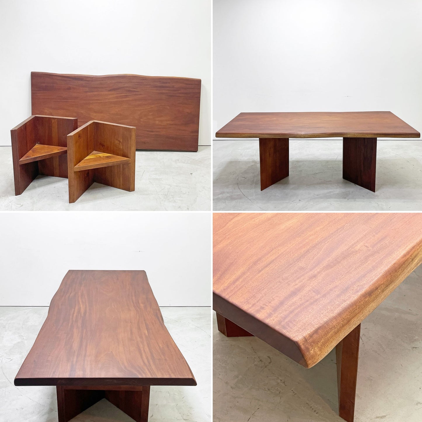 BC工房 無垢材 ダイニングテーブル LDテーブル センターテーブル兼用 三角脚 マホガニー天板 チーク脚 W185cm クラフト家具 ●