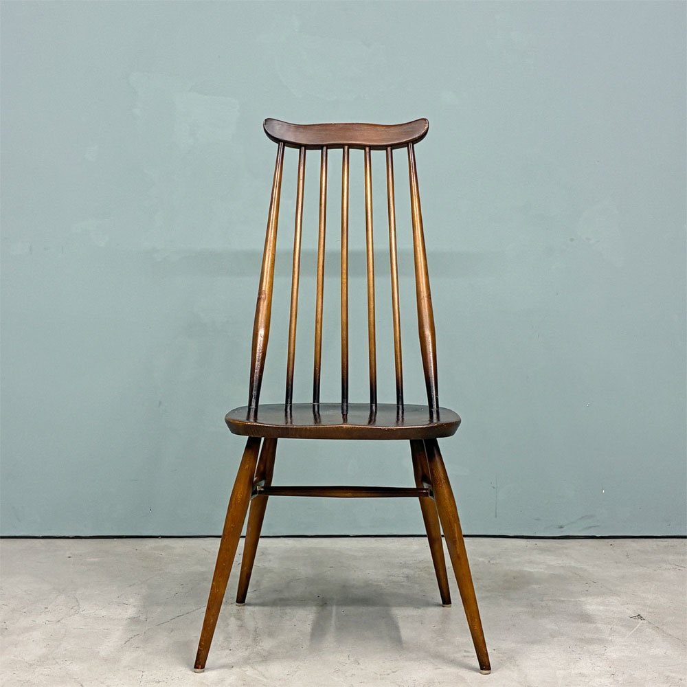 アーコール Ercol ゴールドスミス ダイニングチェア ハイバック スティックバック エルム材 ダークブラウン 古代色 UKビンテージ 英国 ◎