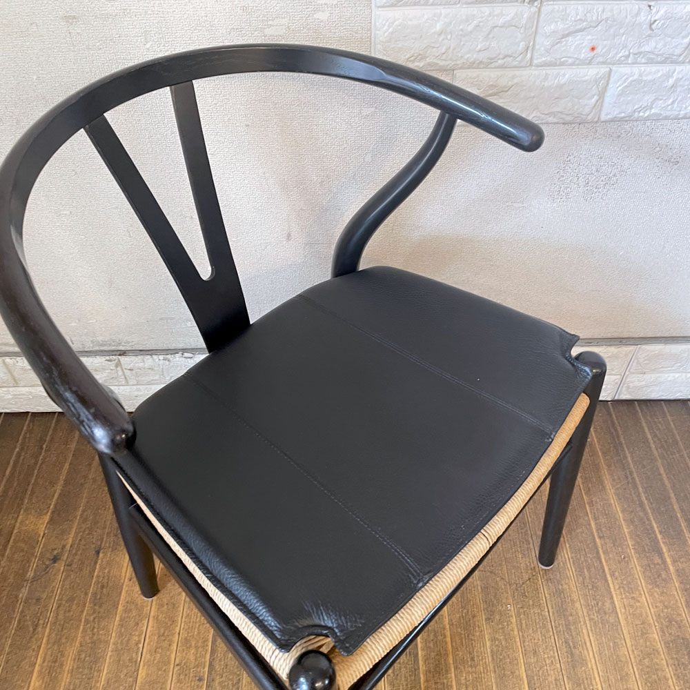 カールハンセン＆サン Carl Hansen & Son CH24 Yチェア ブラックラッカー × ペーパーコード オーク材 レザークッション付属 座面高43cm ハンス・J・ウェグナー 北欧 デンマーク ◎