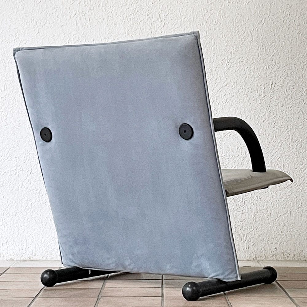 アルフレックス arflex T-Line チェア アームチェア ブルーグレー 1シーター カンチレバー コットンスエード Burkhard Vogtherr ポストモダンデザイン ◇